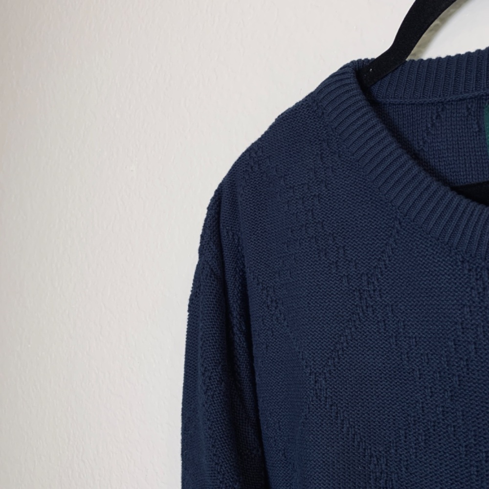 Bolle Golf Sweater Mens XL Blue Embroidered Crew Neck Cable Knit Pullover Cotton - Picture 10 of 16